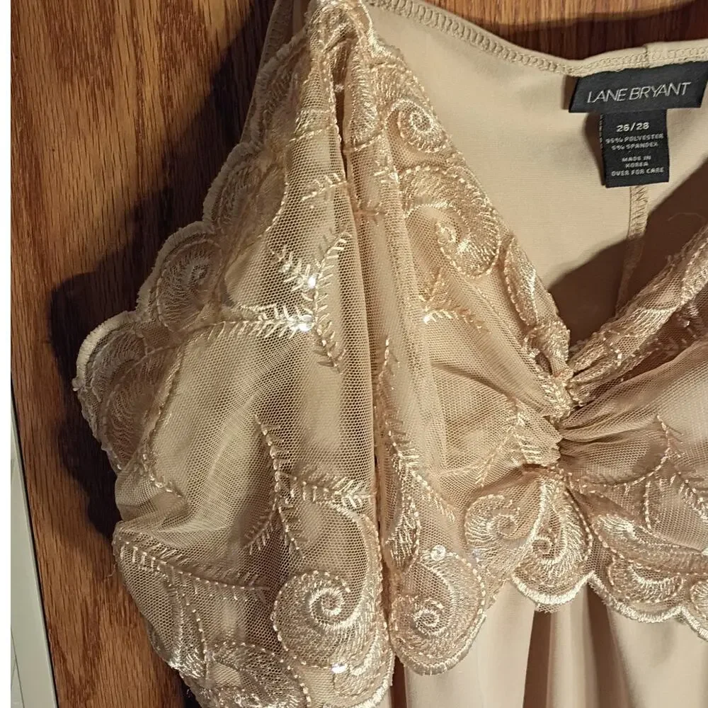 Vintage 90s Lace Cami Tunic Plus 26 28 Sheer Layering Coquette Y2K Beige Sexy - Picture 2 of 6